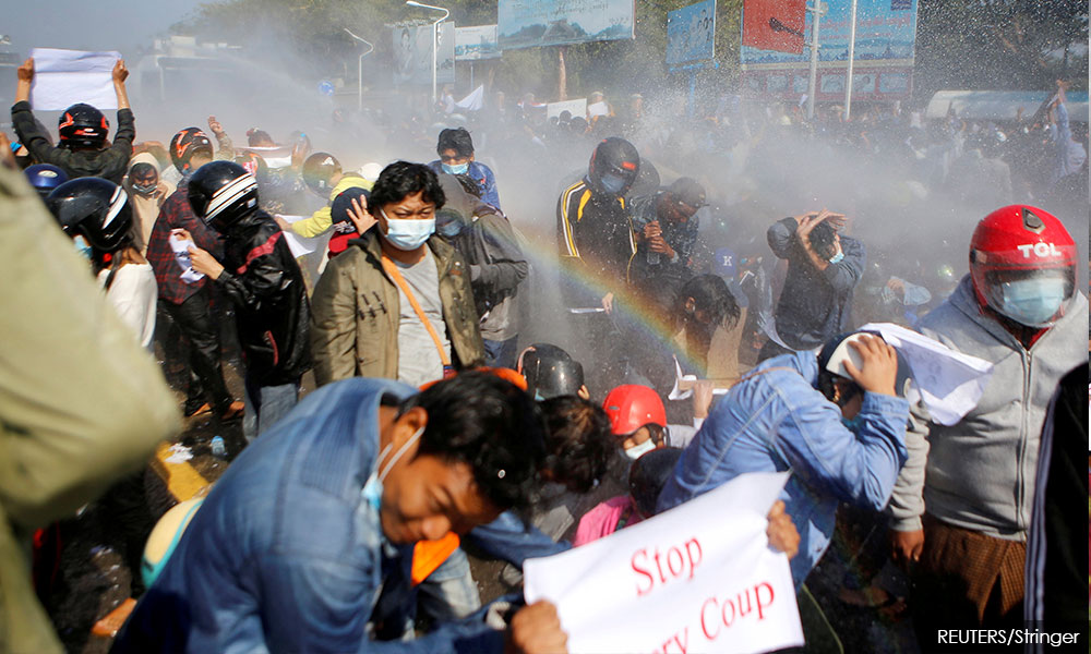 Myanmar police fire to disperse protest, four hurt, one critical