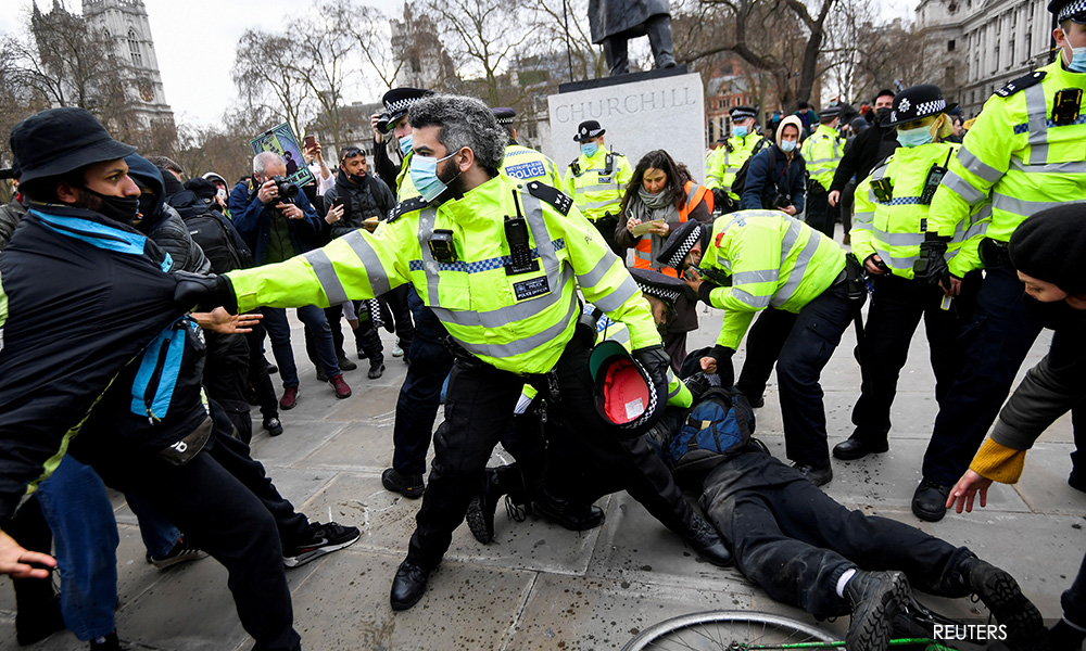 Scuffles in London during rally against laws giving police powers to curb protests