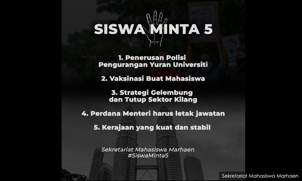 Pelajar gerakkan kempen 5 tuntutan, termasuk desak PM undur