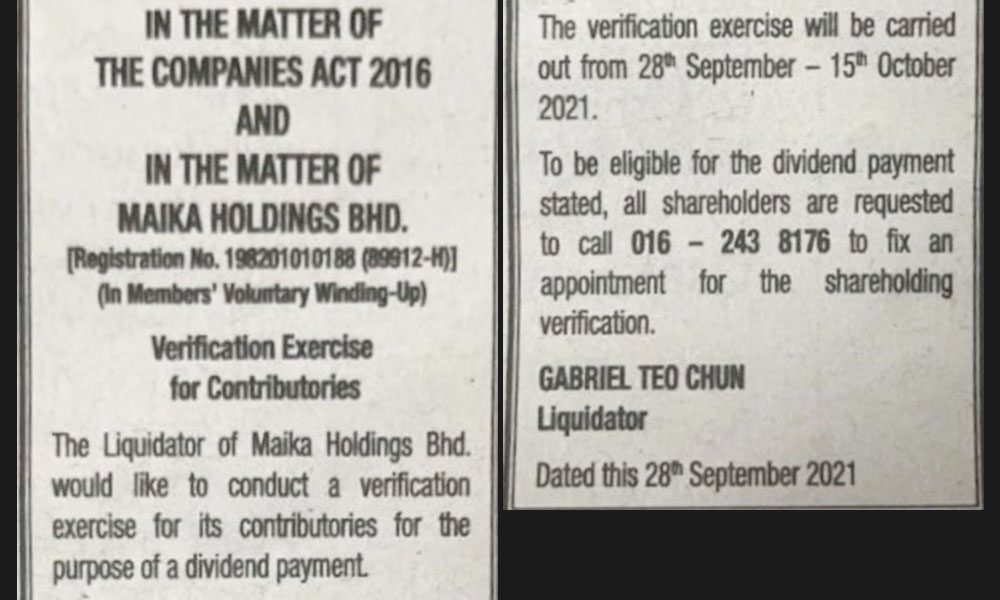 Maika Holdings looking for its shareholders to help them cash out