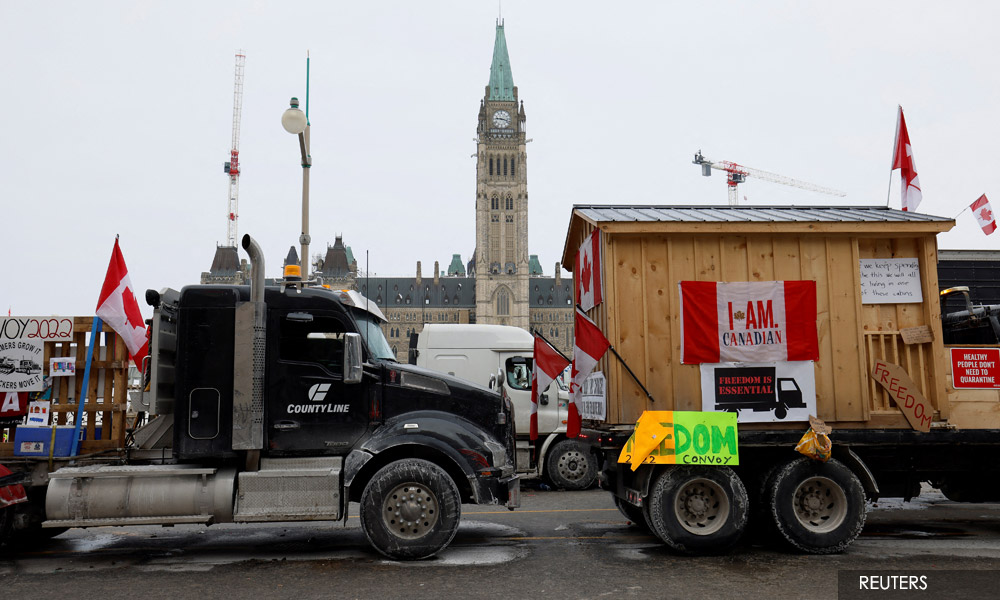 Trudeau 'not intimidated' by truckers' Covid-19 protest